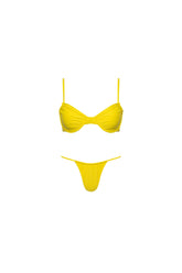 Capri Ruched Underwire String Bikini Set Yellow