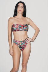 Capri Ruched Bandeau Bikini Set Red Confetti Floral