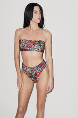 Capri Ruched Bandeau Bikini Set Red Confetti Floral