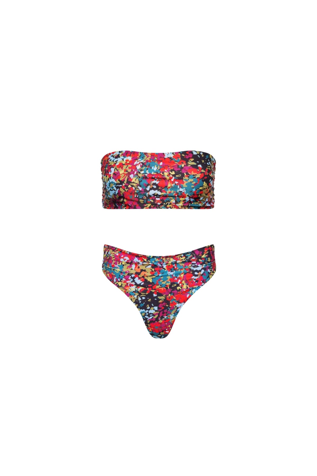 Capri Ruched Bandeau Bikini Set Red Confetti Floral