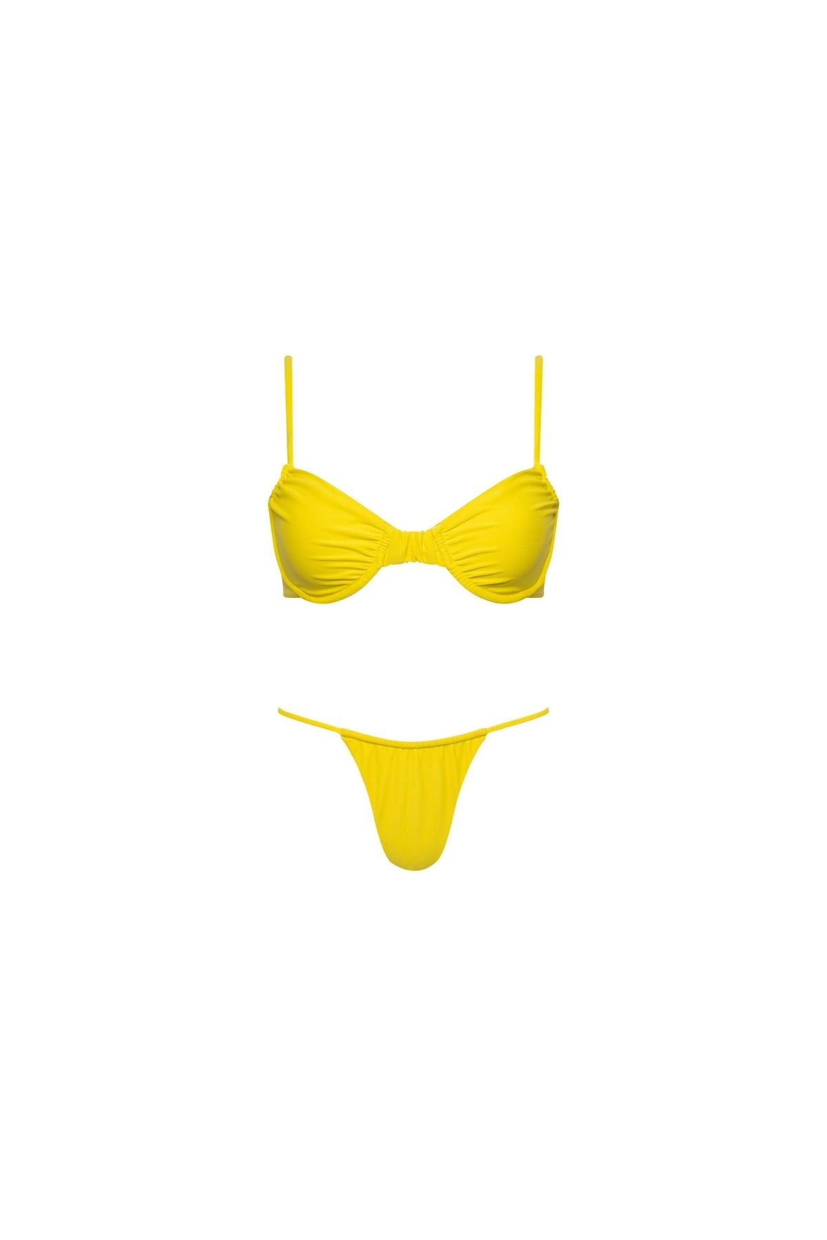 Capri Ruched Underwire String Bikini Set Yellow