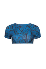 Tahiti Cropped Swim Tee Blue Leaf
